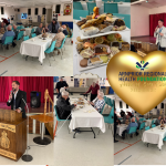 A photo collage from the Arnprior Regional Health Foundation’s Heart of Gold Club Tea & Treats event, showing donors enjoying tea, desserts, and conversation, along with speakers addressing attendees at the Arnprior Legion.