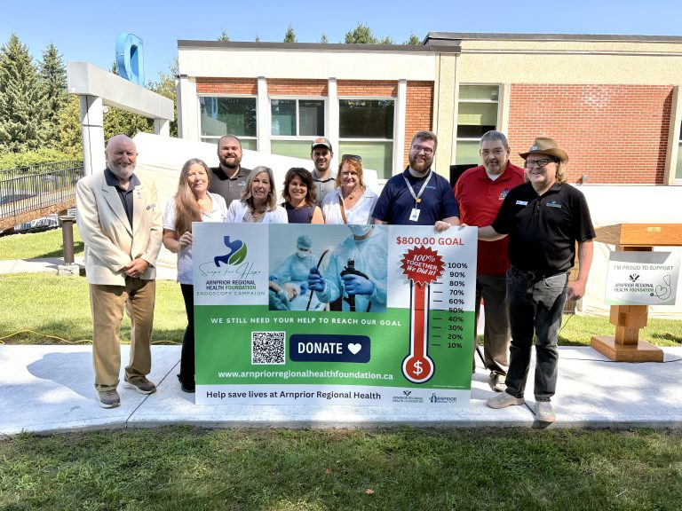 Arnprior and McNab/Braeside council members and members of the ARH and ARH Foundation Board of Directors celebrate the Scope For Hope Campaign reaching 100%.